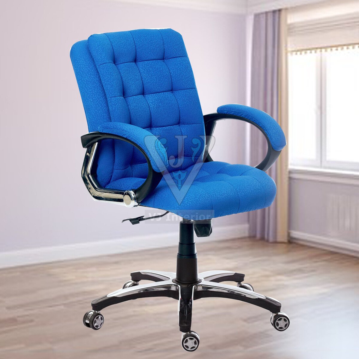 Mid Back Fabric Blue Color Chair